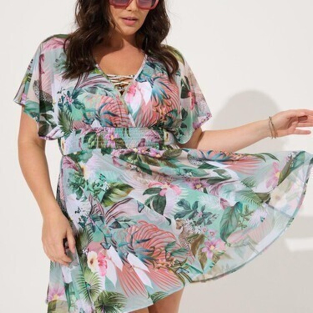 Mesh Smock Waist Swim Coverup Dress Nwt 0x